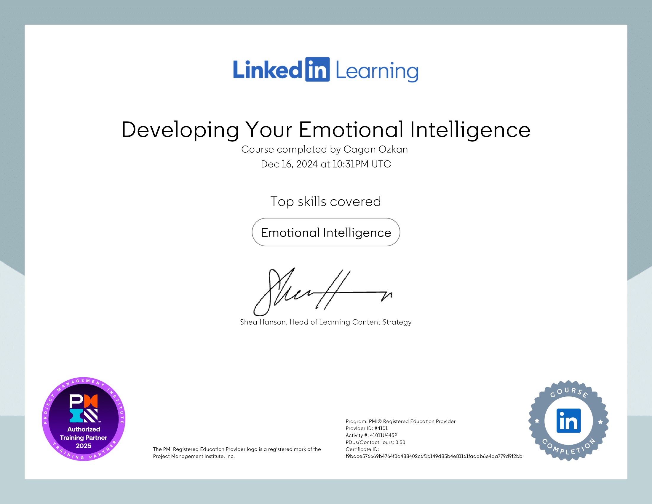 LinkedIn Learning Certificate: Developing Your Emotional Intelligence