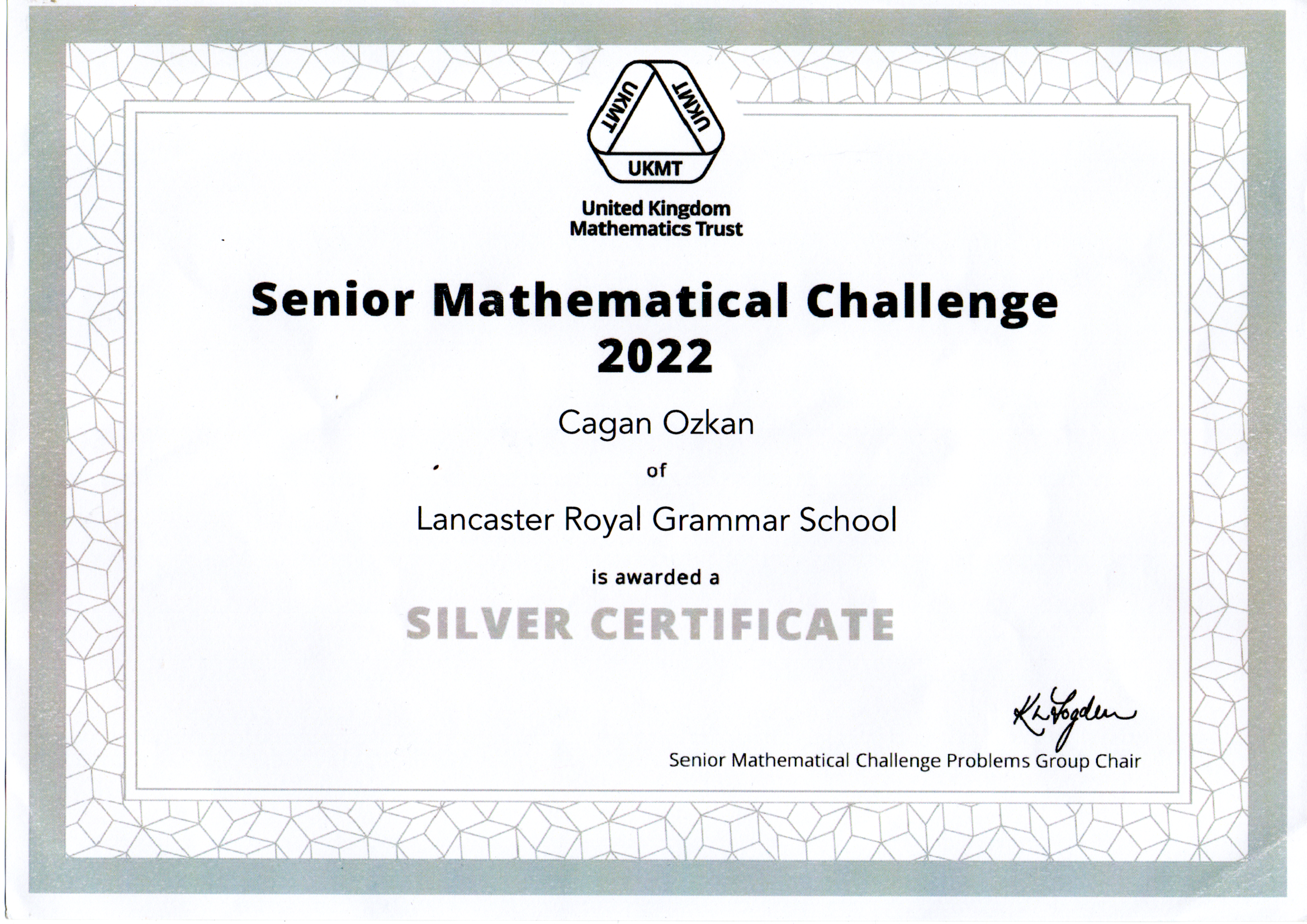 UKMT Senior Mathematical Challenge 2022 Silver Award