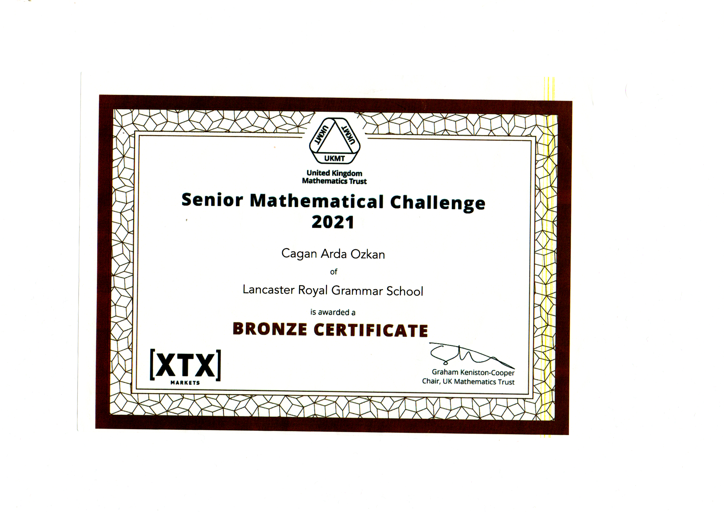 UKMT Senior Mathematical Challenge 2021 Bronze Award